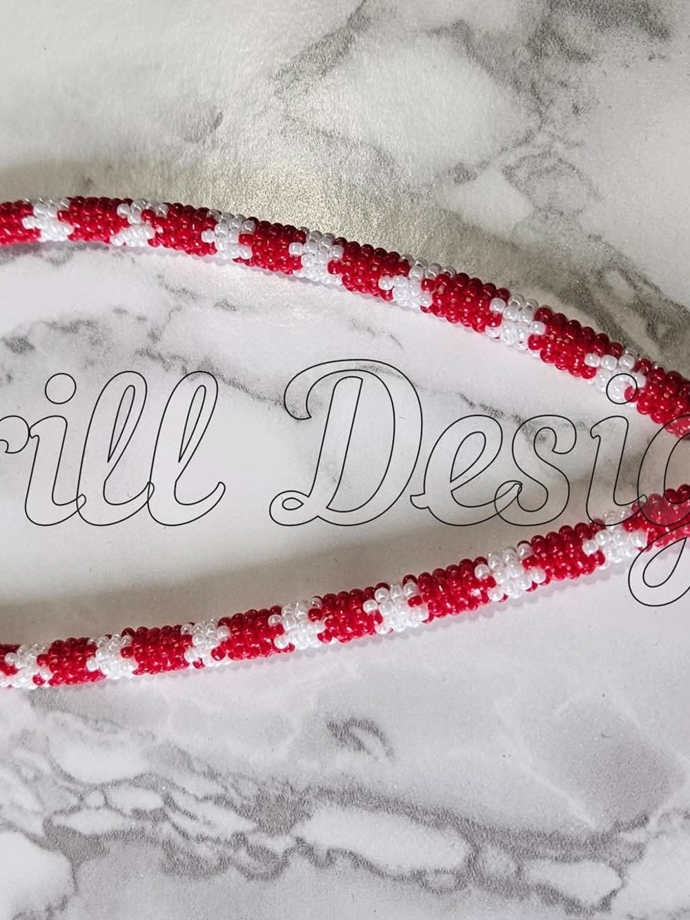 Handmade Red and White Beaded Necklace